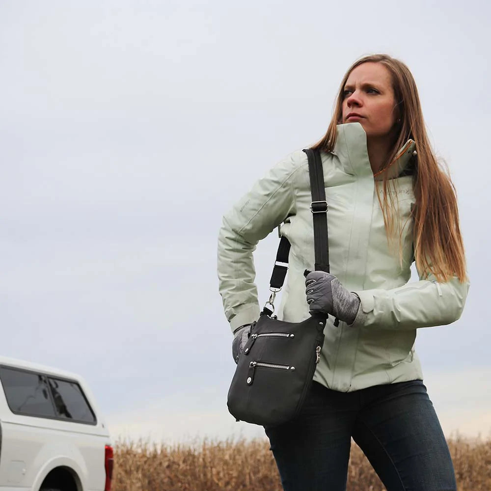 Chrome Zip Slim Leather Crossbody Concealed Carry Crossbody Purse - Hiding Hilda, LLC