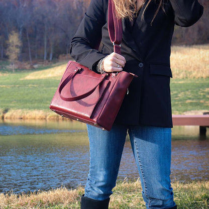 NEW Washable Traditional Leather Tote with Built-In Wallet - Hiding Hilda, LLC