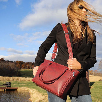 NEW Washable Traditional Leather Tote with Built-In Wallet - Hiding Hilda, LLC