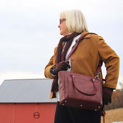 NEW Washable Traditional Leather Tote with Built-In Wallet - Hiding Hilda, LLC