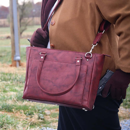 NEW Washable Traditional Leather Tote with Built-In Wallet - Hiding Hilda, LLC