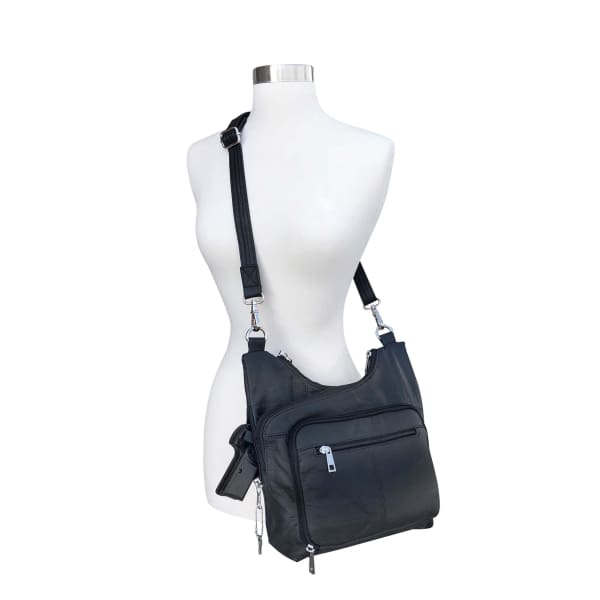 Cross Panel Leather Quick Draw Lockable Concealed Carry Crossbody by Roma Leathers - Hiding Hilda, LLC