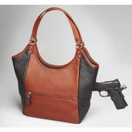 GTM Original Cinnamon & Black Conceal Carry Leather Shoulder Tote - Back in Stock! - Hiding Hilda, LLC