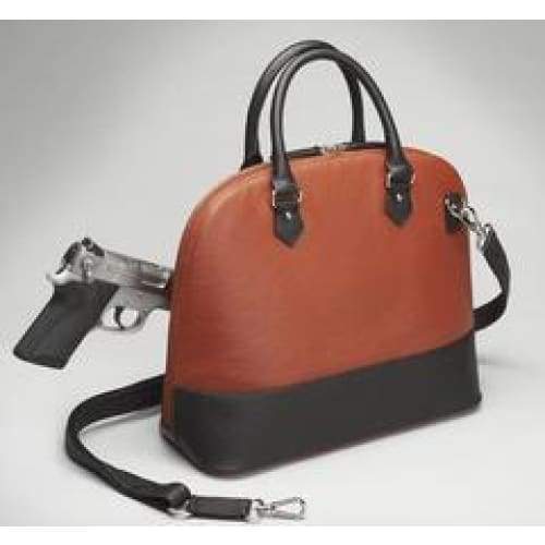 GTM Original Cinnamon & Black Concealed Carry Leather Bowler Crossbody Purse - Hiding Hilda, LLC