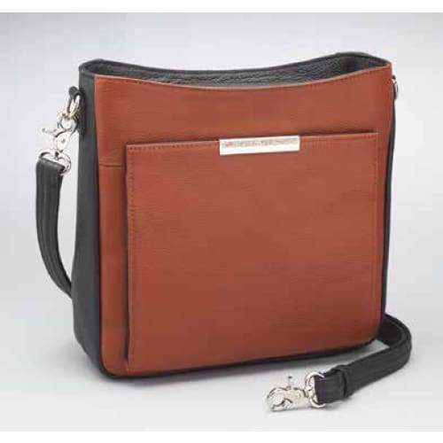 GTM Original Cinnamon & Black Leather Conceal Carry Crossbody Purse with Built in Wallet - Hiding Hilda, LLC