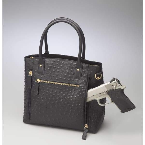 GTM Original Ostrich Conceal Carry Leather Town Tote Handbag - Hiding Hilda, LLC