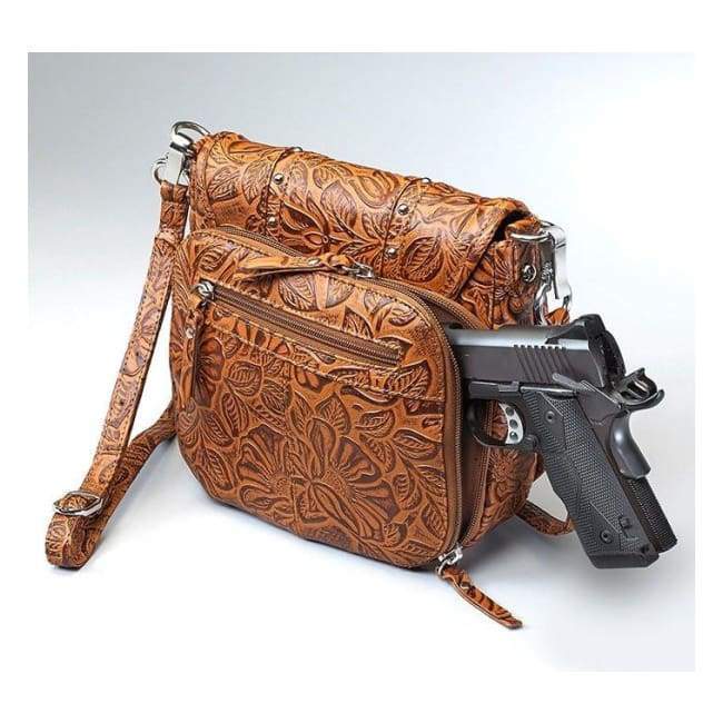 GTM Original Simple Bling Leather Tooled Concealed Carry Crossbody Pouch - Hiding Hilda, LLC