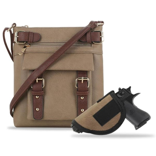 Hanna 2 tone Locking Conceal Carry Crossbody Purse - NEW! - Stone - Crossbody
