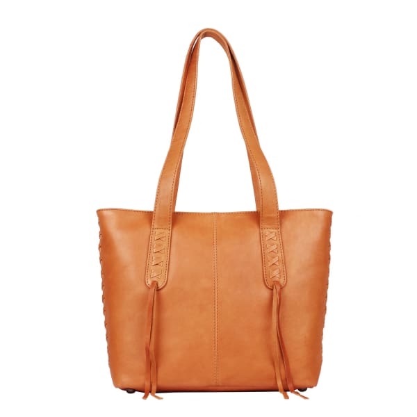 New Reagan Mid-Sized Laced Leather Conceal Carry Tote Handbag w/Lockable Zippers - Caramel - Tote