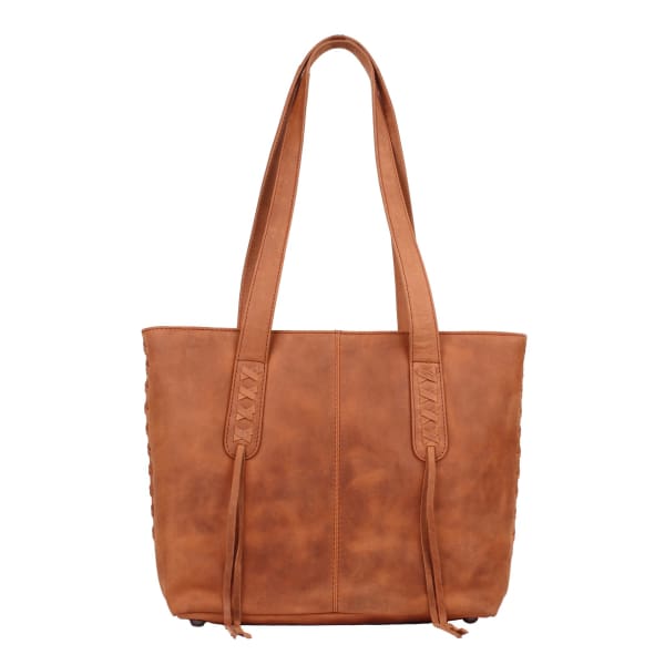 New Reagan Mid-Sized Laced Leather Conceal Carry Tote Handbag w/Lockable Zippers - Cognac - Tote