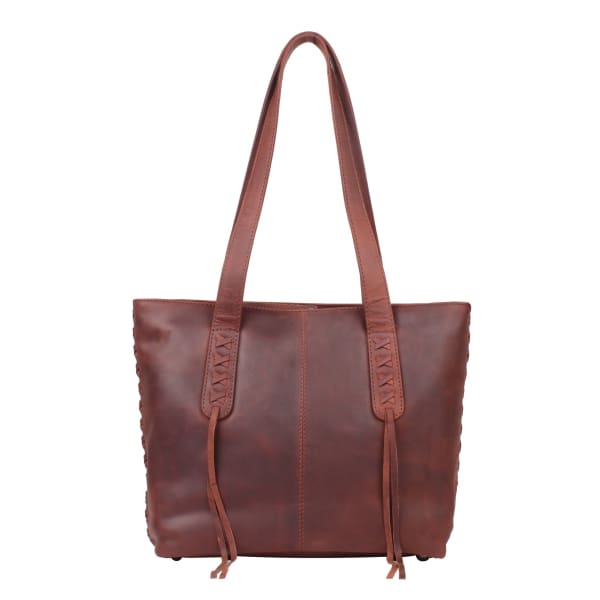 New Reagan Mid-Sized Laced Leather Conceal Carry Tote Handbag w/Lockable Zippers - Dark Mahogany - Tote