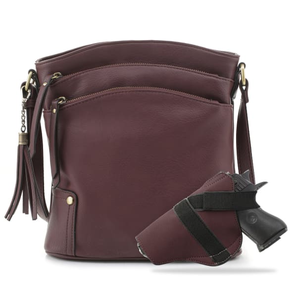NEW Robin Concealed Carry Lock & Key Crossbody Purse - Wine - Handbag & Wallet Accessories