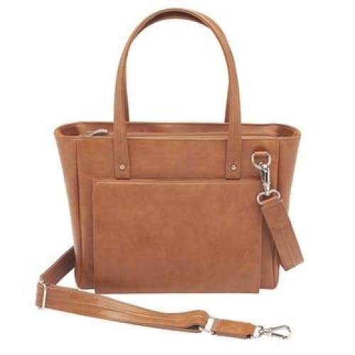 NEW Washable Traditional Leather Tote with Built-In Wallet - Tan - Tote