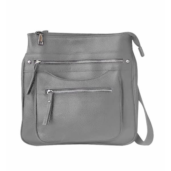 Roma Leather 2-Zip Pocket Lockable Leather Concealed Carry Crossbody Purse - NEW COLORS - Gray - Crossbody