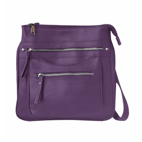 Roma Leather 2-Zip Pocket Lockable Leather Concealed Carry Crossbody Purse - NEW COLORS - Purple - Crossbody