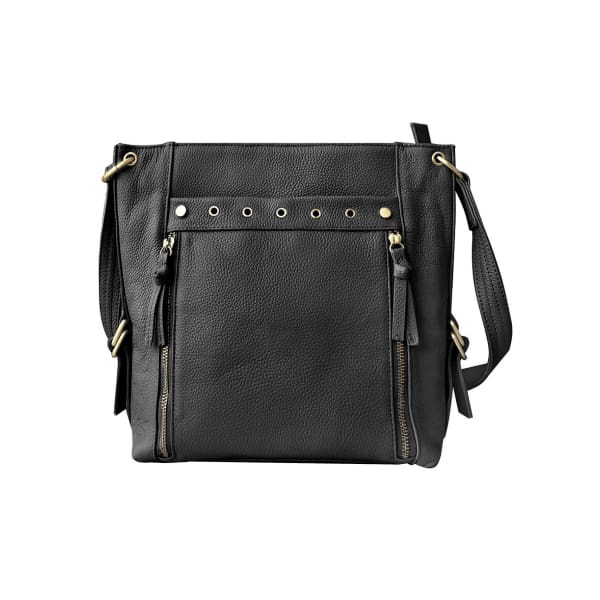Stylish Leather Concealed Carry Satchel with Adjustable Shoulder Strap & Locking Zippers - Black - Crossbody