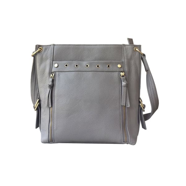 Stylish Leather Concealed Carry Satchel with Adjustable Shoulder Strap & Locking Zippers - Gray - Crossbody