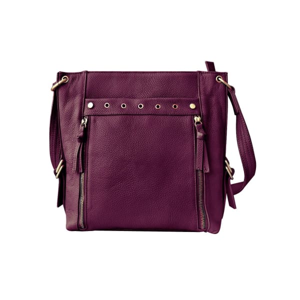 Stylish Leather Concealed Carry Satchel with Adjustable Shoulder Strap & Locking Zippers - Wine - Crossbody